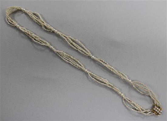 A Regency multi strand seed pearl choker necklace, 38cm.